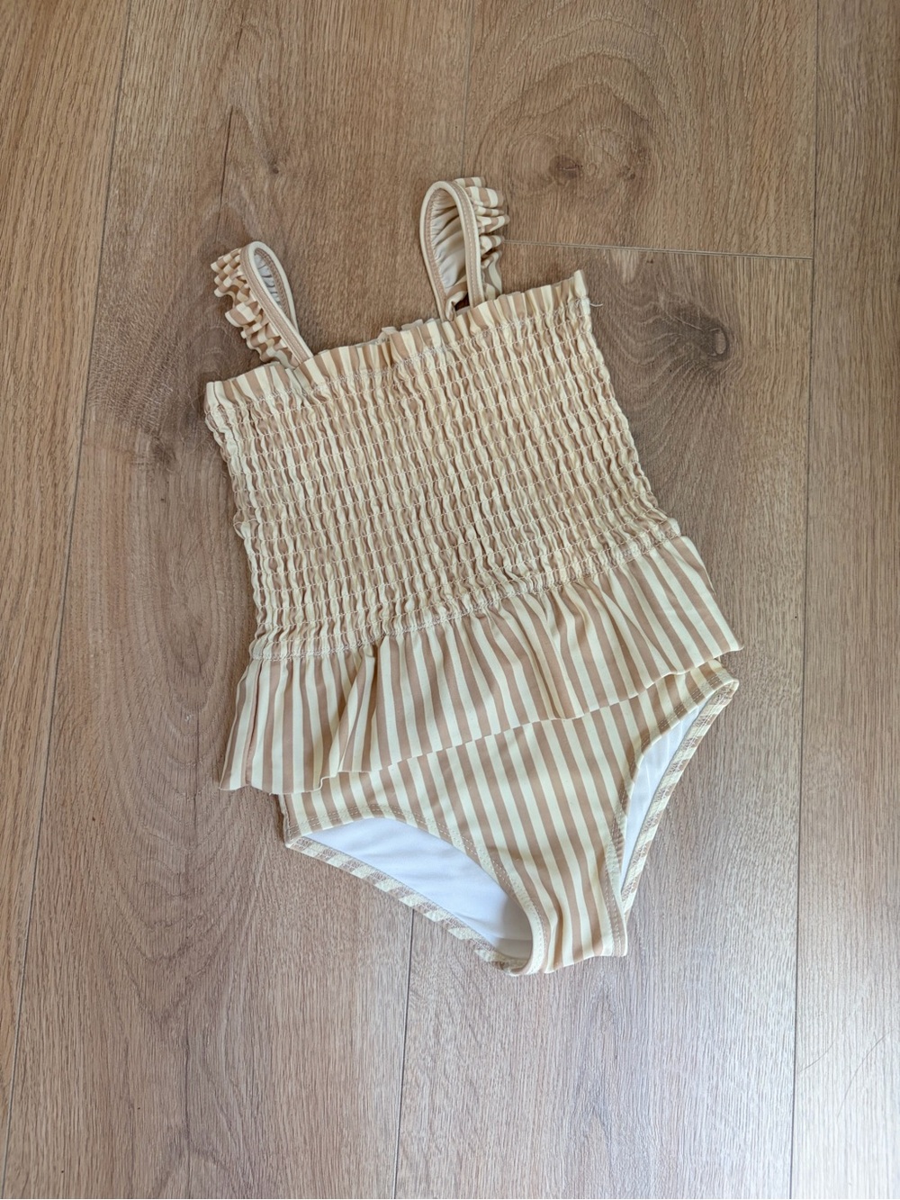 Quincy Mae Cream & Tan Striped Smocked One-Piece